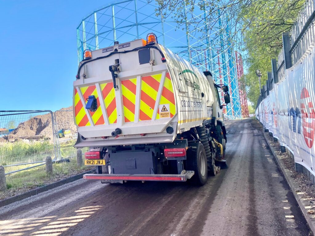 Utility Site Solutions - Back to Black Road Sweeper working near Birmingham Gas Works